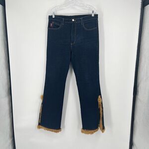 Navi Authentic Jeanswear Jeans High Rise Straight Leg Fur Trim Blue Womens 2XL